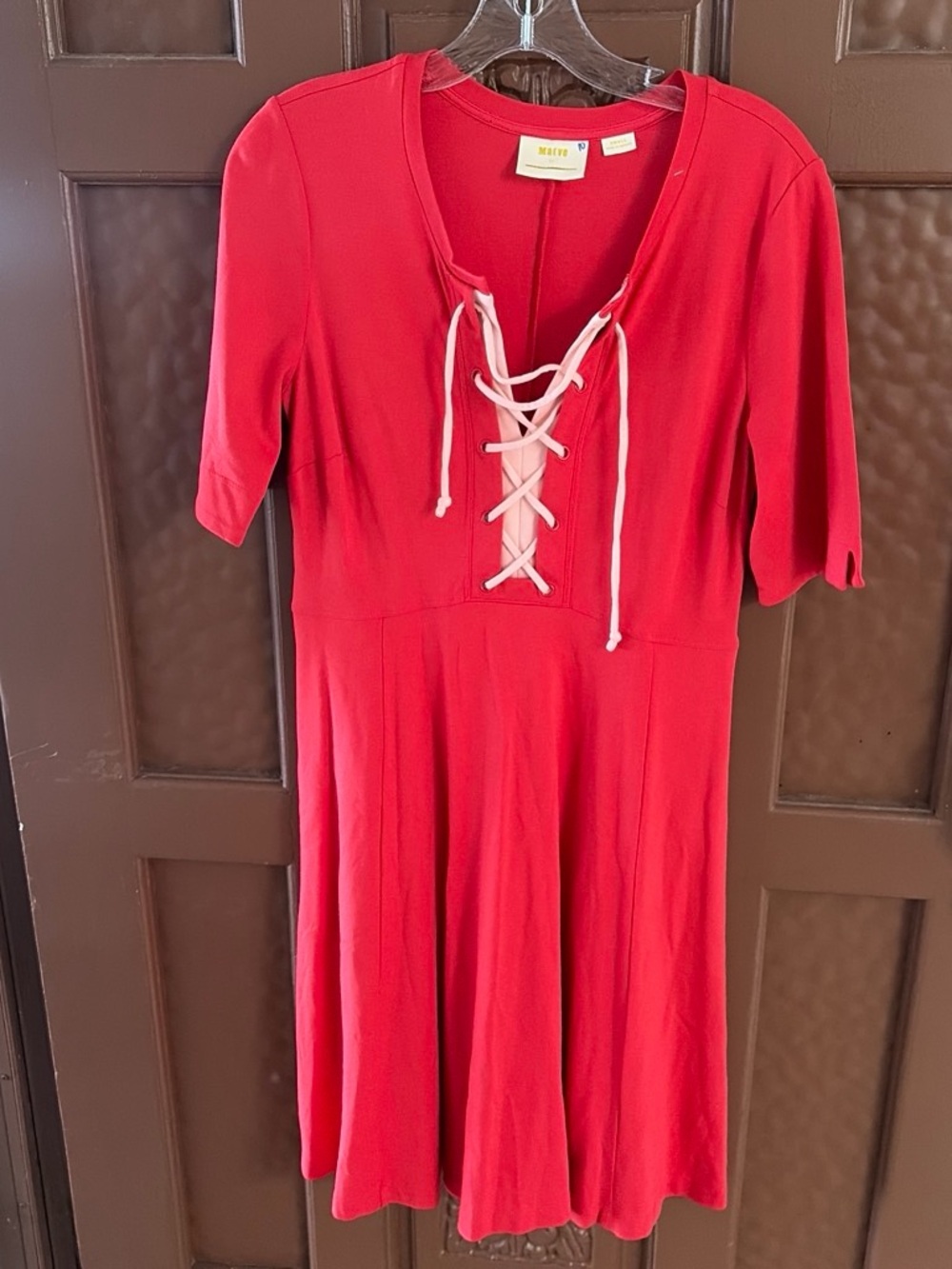 Maeve Red Lace-Up Midi Dress